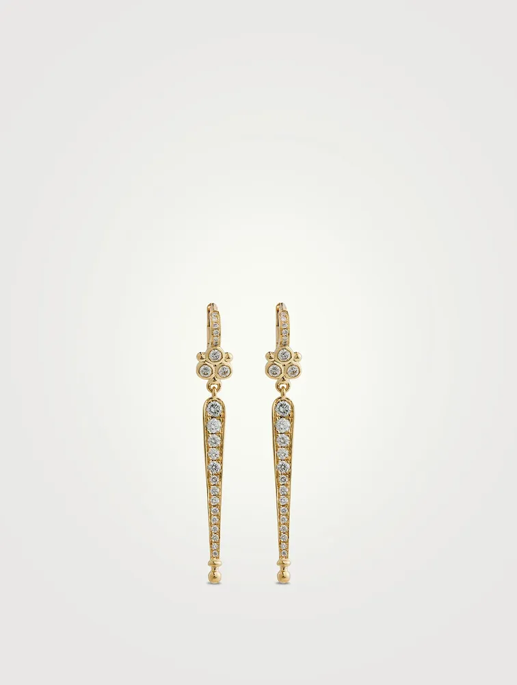 18K Gold Baton Earrings With Diamonds