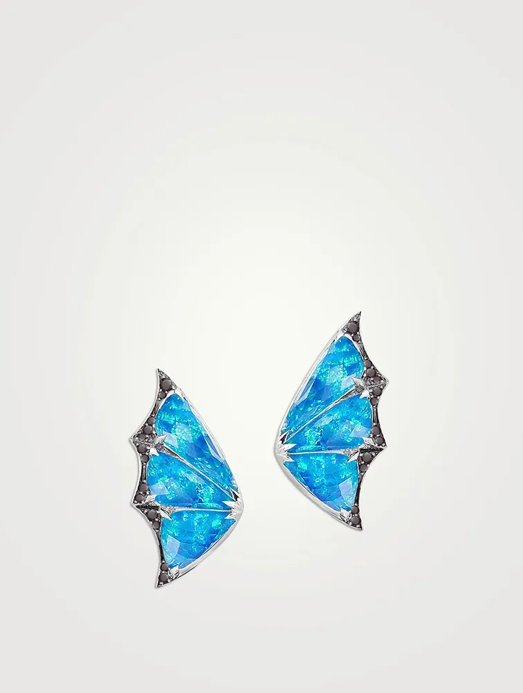 Fly By Night 18K White Gold Crystal Haze Stud Earrings With Black Diamonds