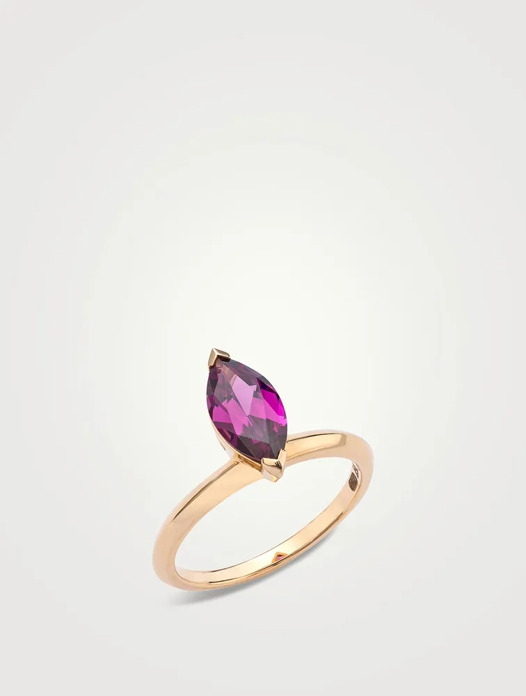 18K Gold Jitterbug Ring With Rhodolite
