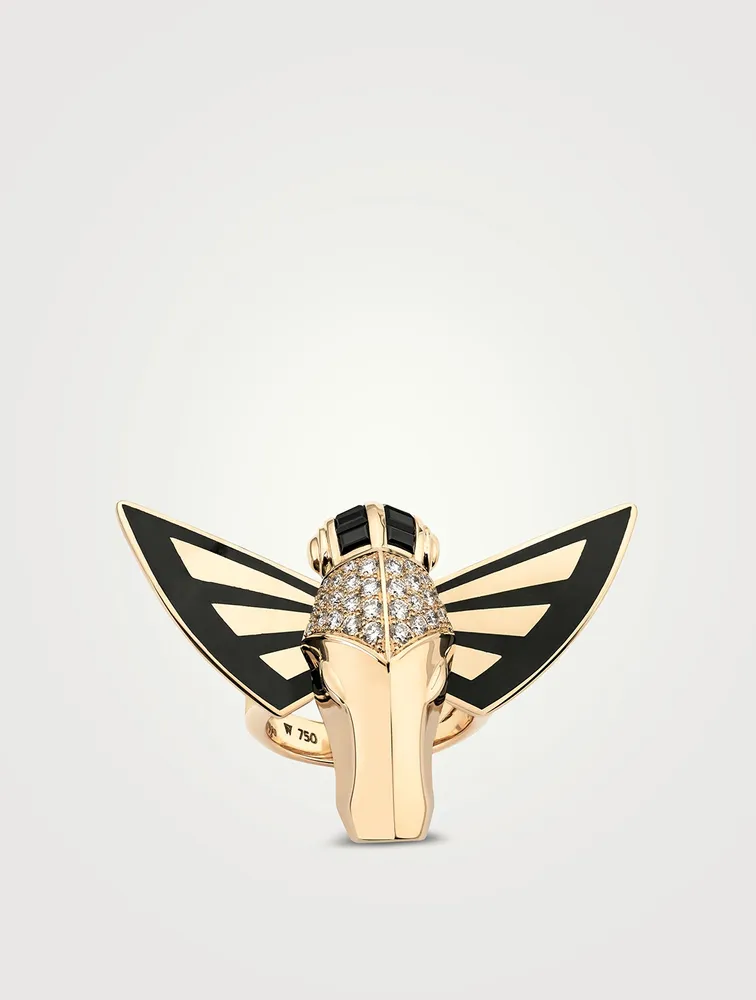 18K Gold Jitterbug Horse Fly Ring With Diamonds