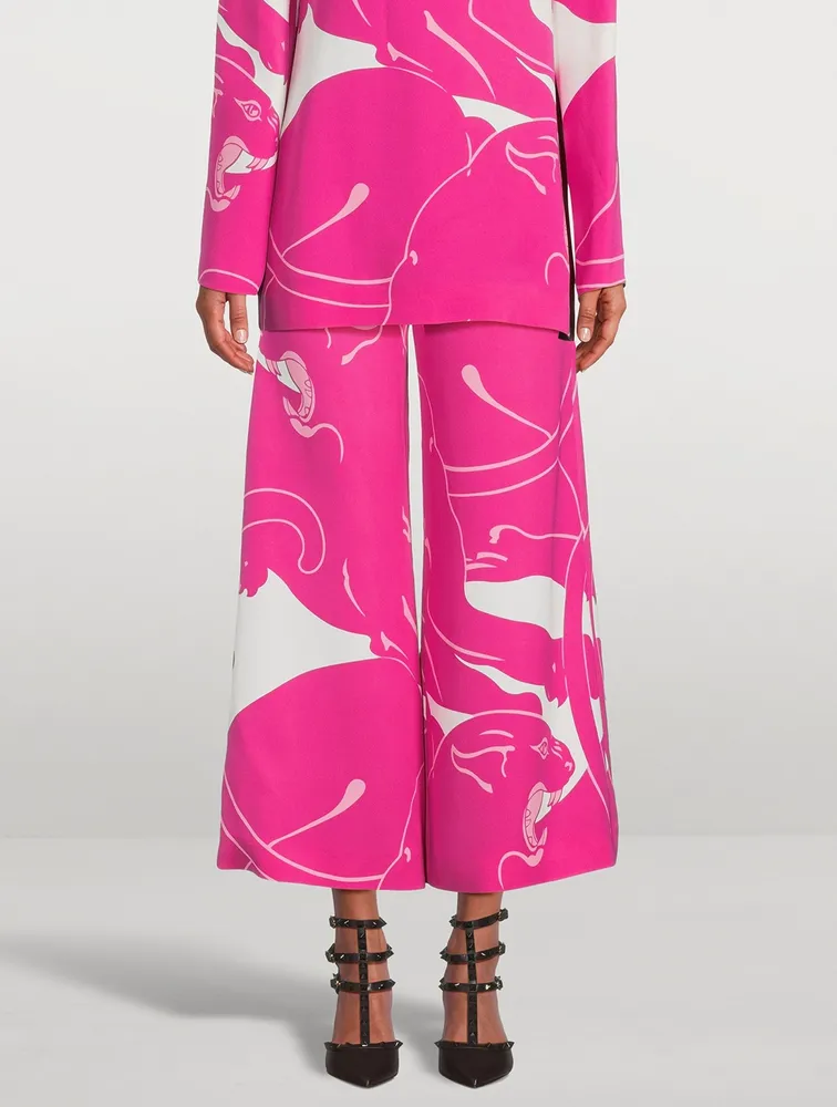 Wide-Leg Cady Trousers Panther Print