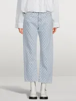 Cropped Boyfriend Jeans Checkerboard Print
