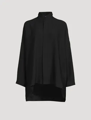 Double Stand Collar Silk Shirt