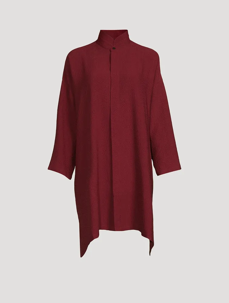 Double Stand Collar A-Line Silk Shirt