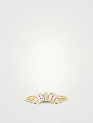 Cléo 14K Gold Deco Fan Ring With White Topaz