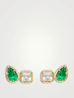 Mélia 14K Gold Toi Et Moi Cushion Stud Earrings With Emerald