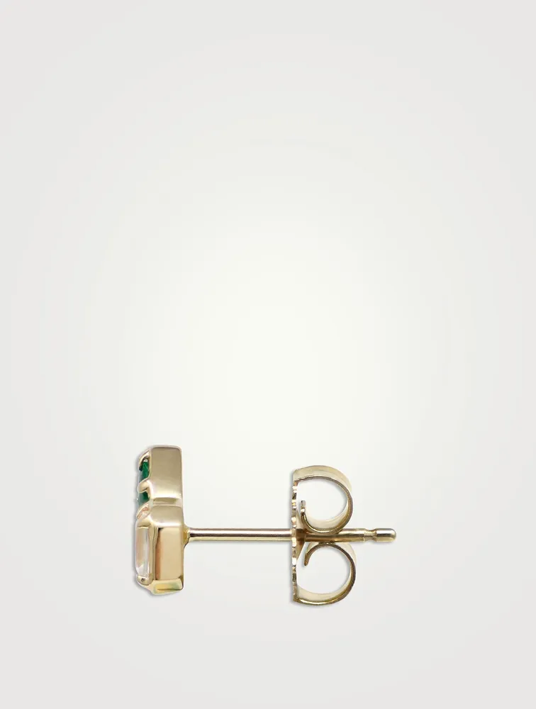 Mélia 14K Gold Toi Et Moi Cushion Stud Earrings With Emerald