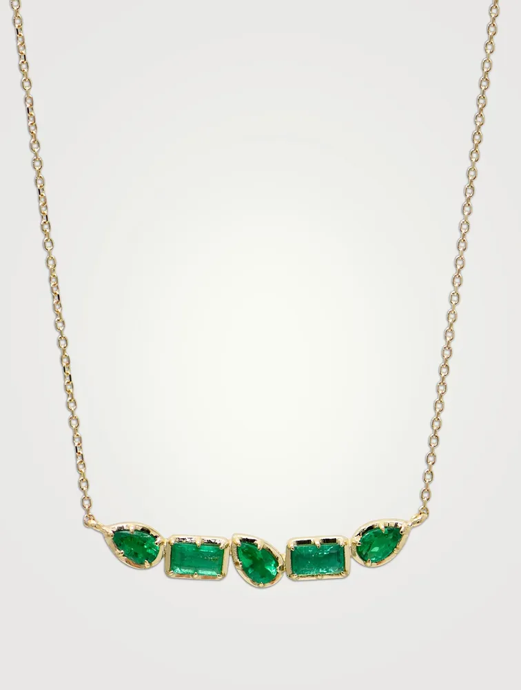 Mélia 14K Gold Linea Bar Necklace With Emerald