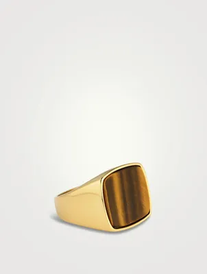 Gold Plated Signet Ring With Brown Tiger Eye