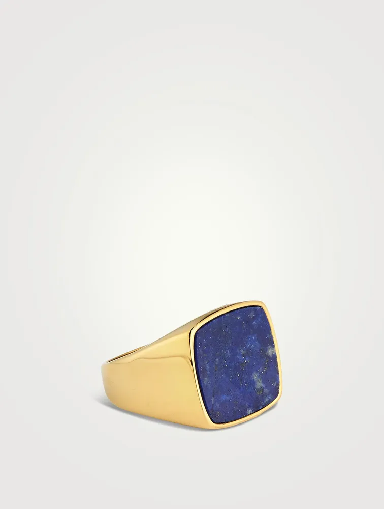 Gold Plated Signet Ring With Blue Lapis