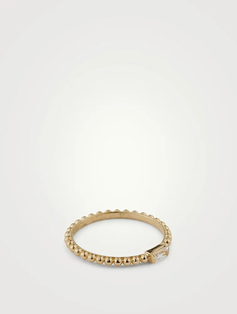 Dew Drop 14K Gold Baguette Stackable Ring With White Topaz