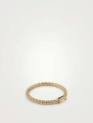 Dew Drop 14K Gold Baguette Stackable Ring With White Topaz