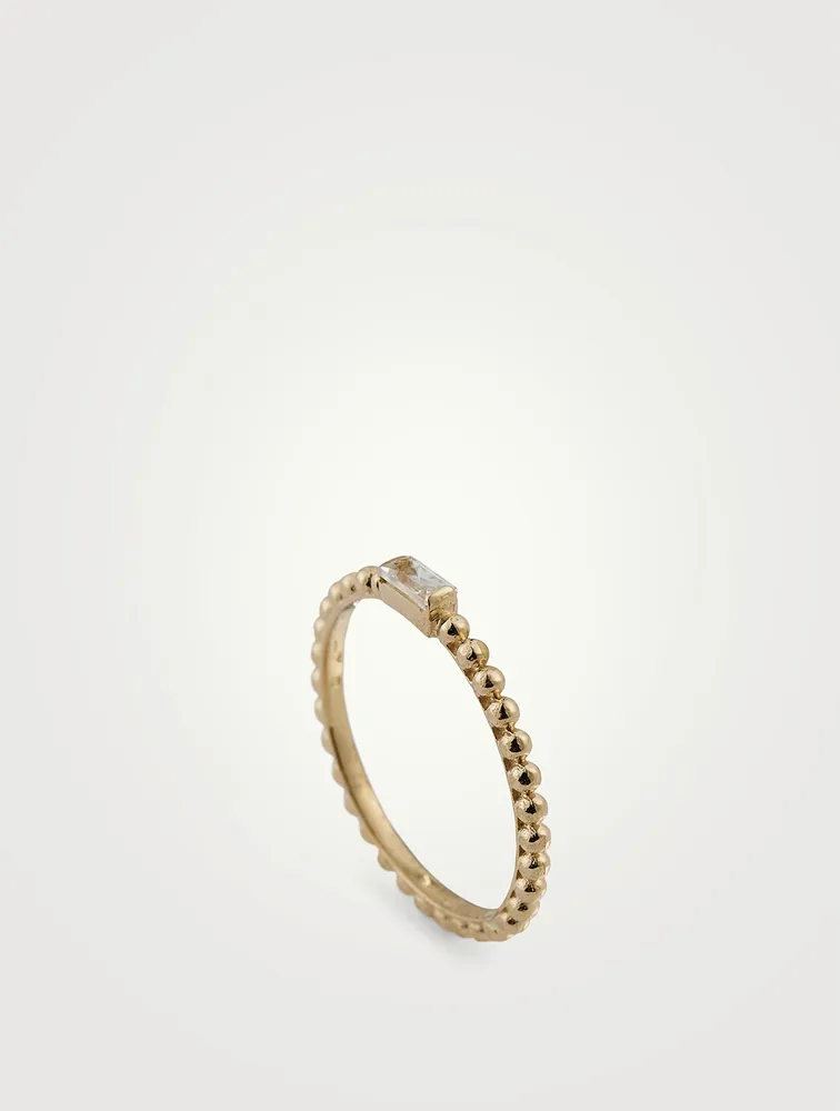 Dew Drop 14K Gold Baguette Stackable Ring With White Topaz