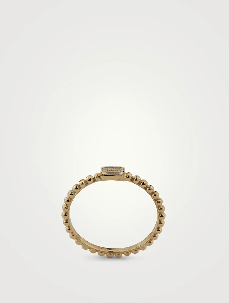Dew Drop 14K Gold Baguette Stackable Ring With White Topaz