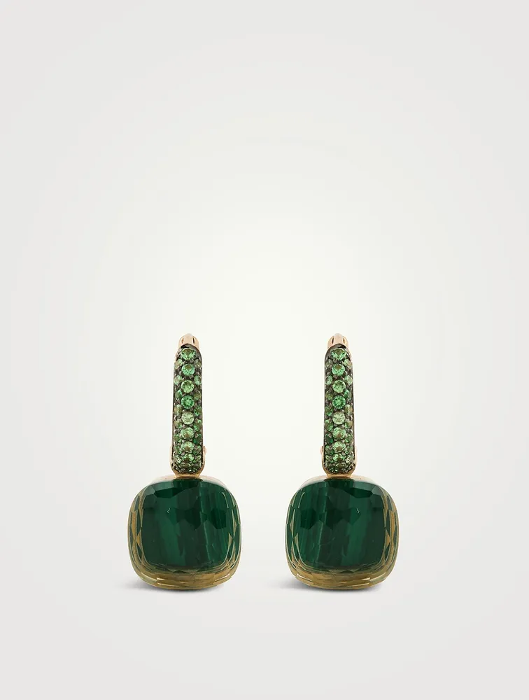 Nudo Earrings With Prasiolite, Malachite And Tsavorite