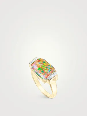CH2 18K Gold Deco Tablet Twister Slim Ring With Diamonds