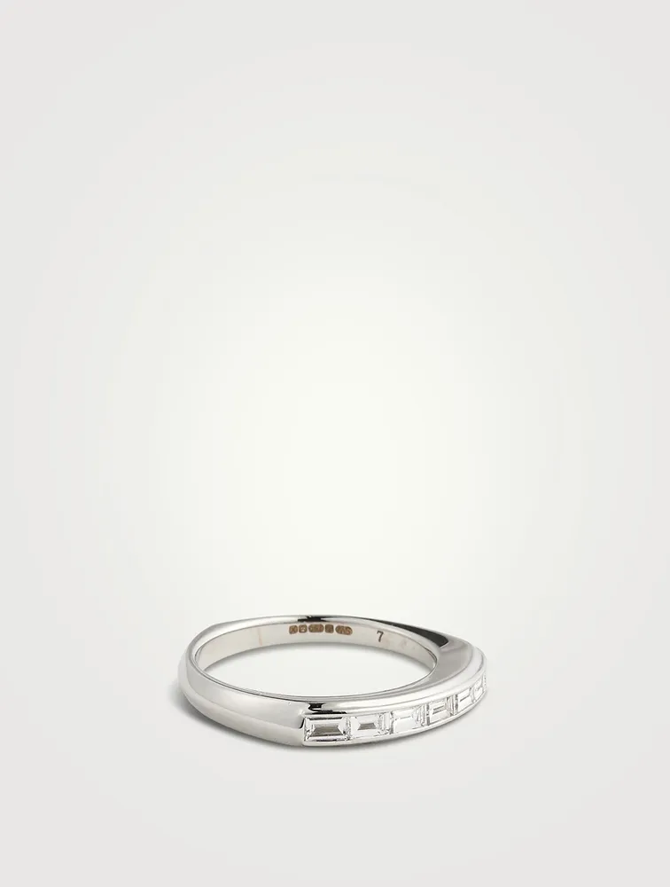 CH2 18K White Gold Baguette Stack Ring With Diamonds