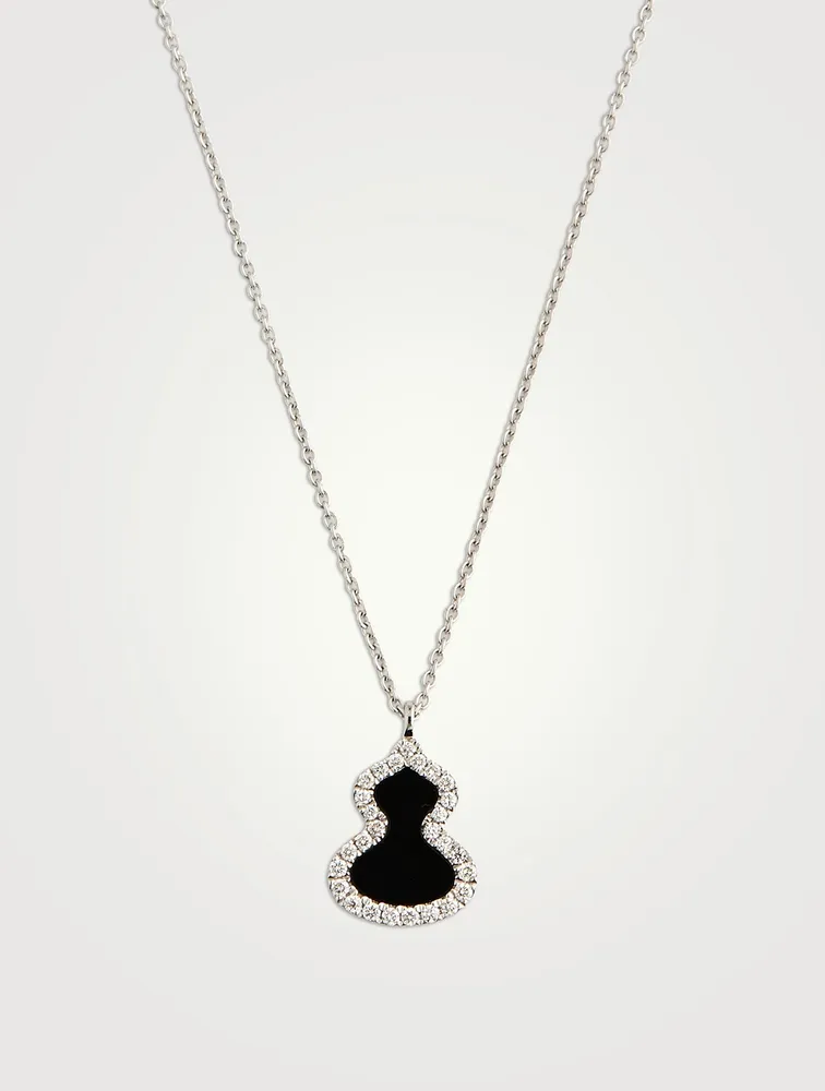 Petite Wulu 18K White Gold Necklace With Onyx And Diamonds