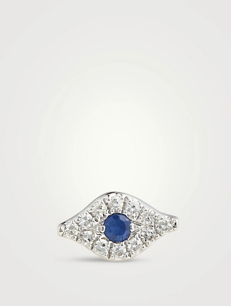 Mini 14K Gold Diamond Evil Eye Stud Earring