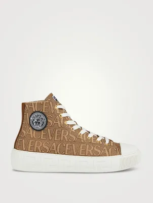 Greca Canvas High-Top Sneakers Versace Allover Print