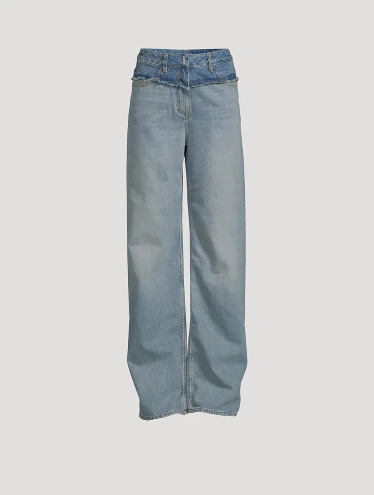 Mixed-Denim Straight-Leg Jeans