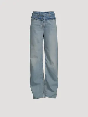 Mixed-Denim Straight-Leg Jeans
