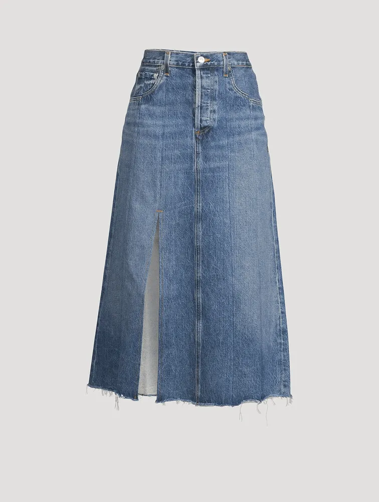 Raian Spliced Denim Midi Skirt
