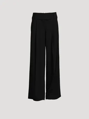 Matte Viscose Crepe Wide-Leg Pants