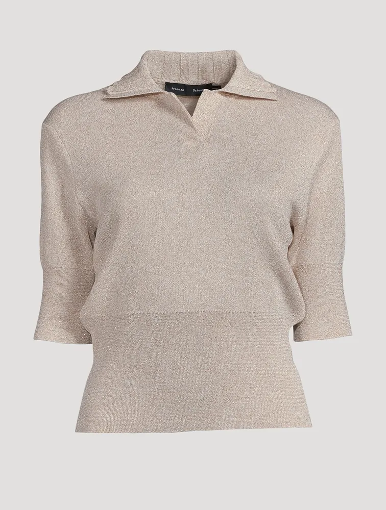 Metallic Knit Polo Shirt