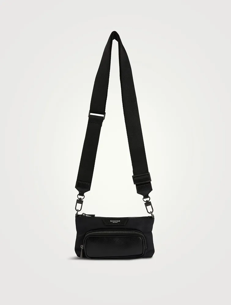 Recycled Twill And Evoluzione Leather Crossbody Bag