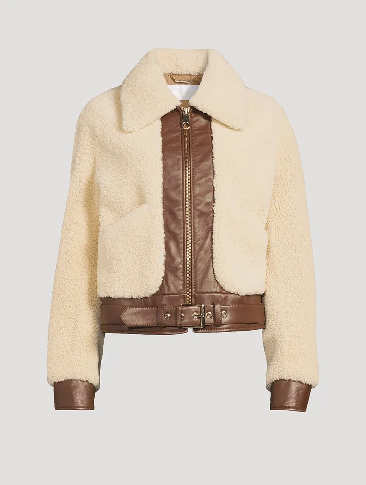 Leather-Trimmed Shearling Jacket
