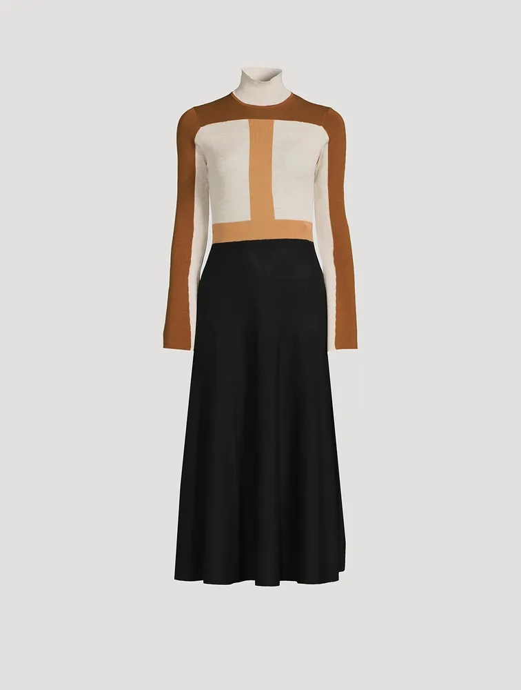 Colourblock Intarsia Knit Midi Dress