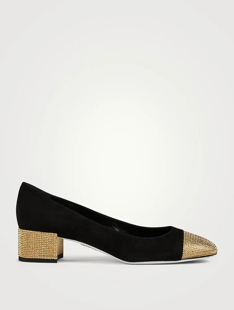 Crystal Leather And Satin Pumps