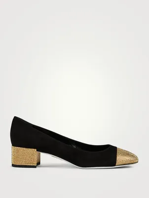 Crystal Leather And Satin Pumps