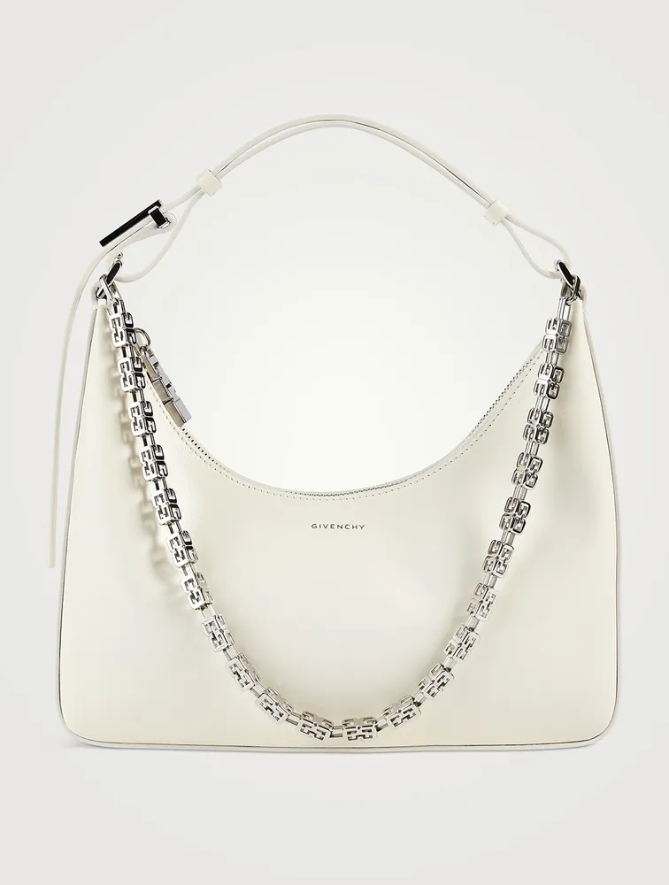 Small Moon Cut Out Leather Shoulder Bag With Chain