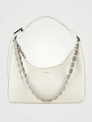 Small Moon Cut Out Leather Shoulder Bag With Chain