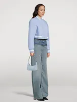 Mini Moon Cut Out Embossed Denim Shoulder Bag With Chain