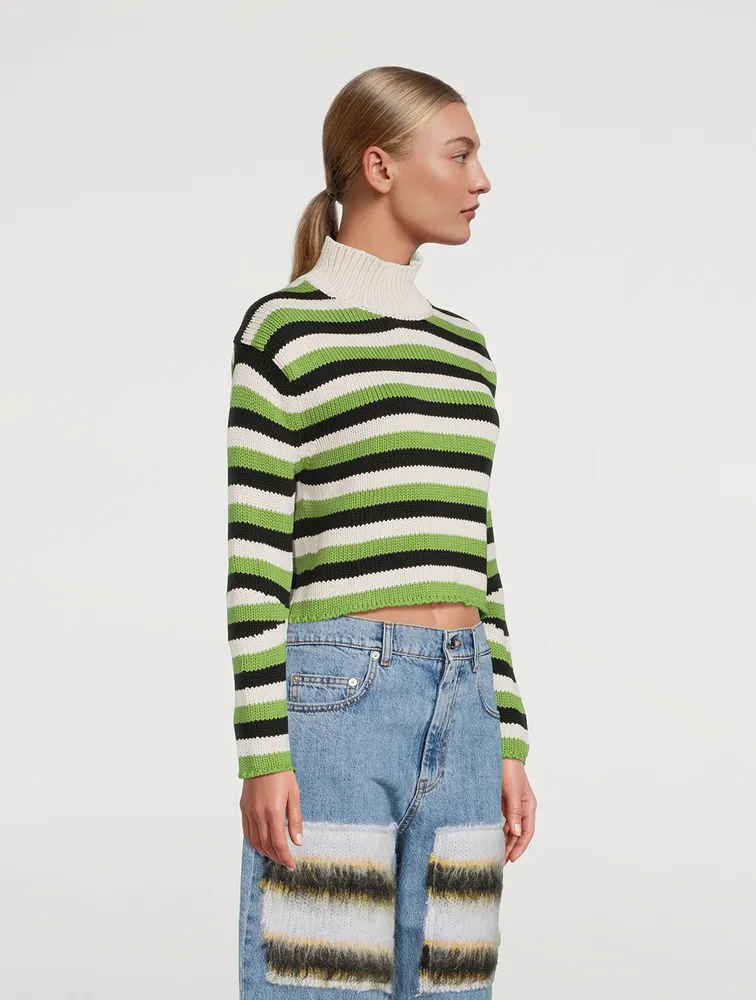 Stripe Jacquard Tie-Back Sweater