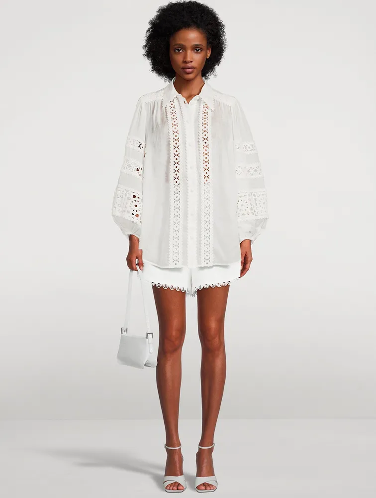 Devi Puff-Sleeve Embroidered Blouse