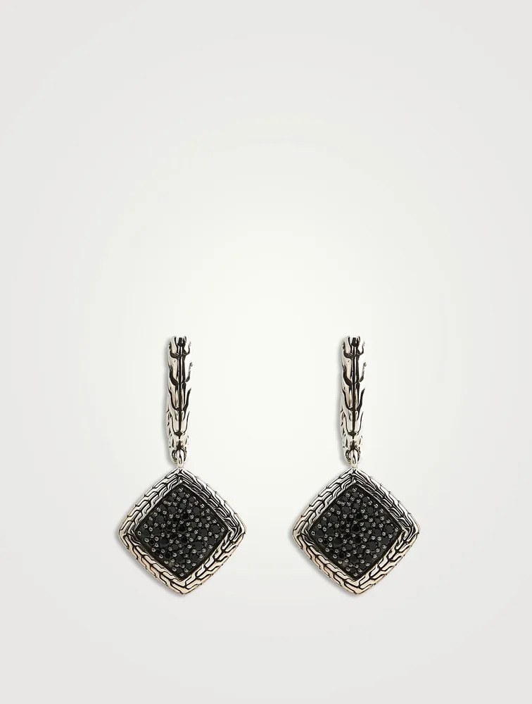Carved Chain Silver Drop Earrings