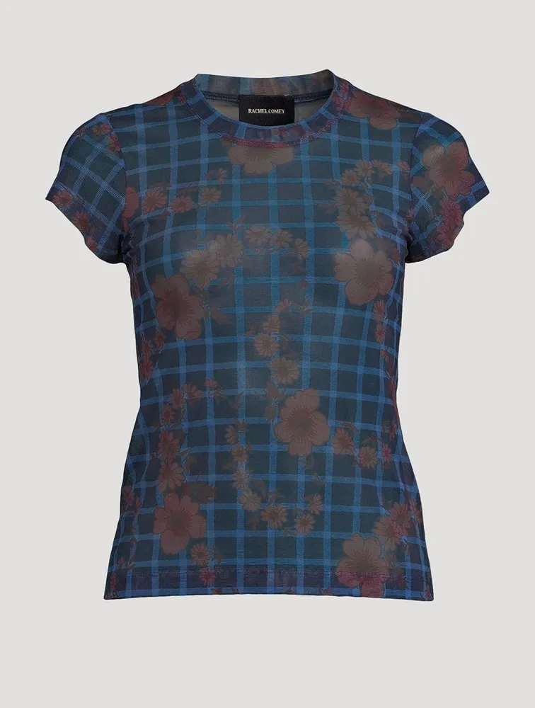 Mead Mesh T-Shirt Flower Check Print