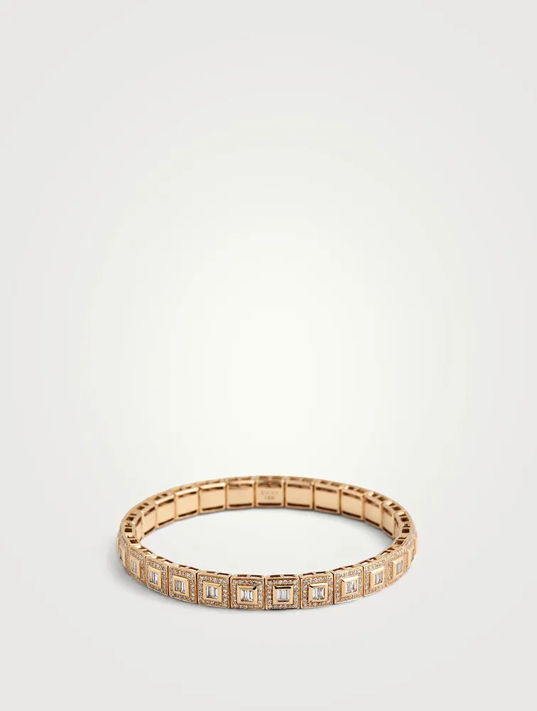 18K Rose Gold Square Stretch Bracelet With Diamonds
