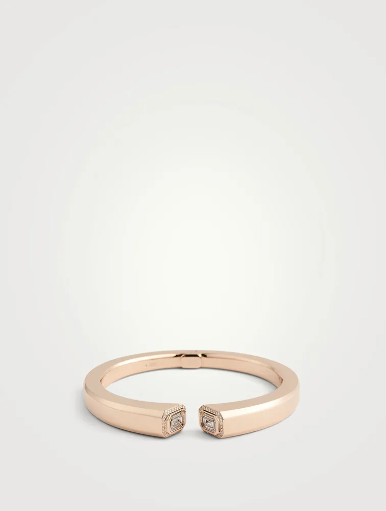 18K Rose Gold Diamond Halo Illusion Bangle Bracelet