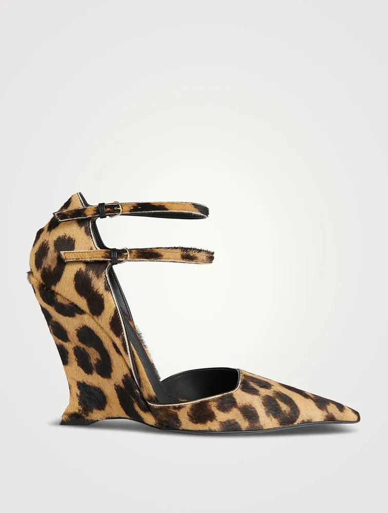 Pony Hair Wedge Pumps Leopard Print