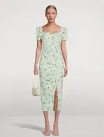 Stretch Crepe Midi Dress Iris Print