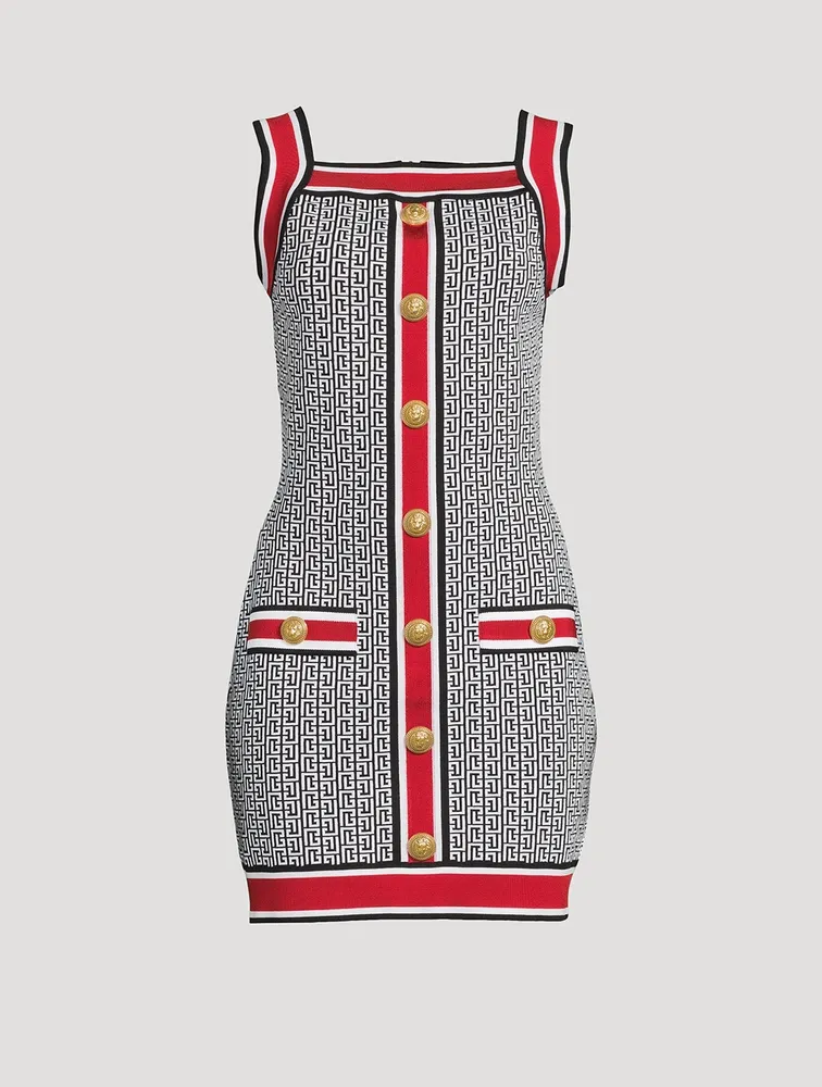Buttoned Monogram Knit Mini Dress