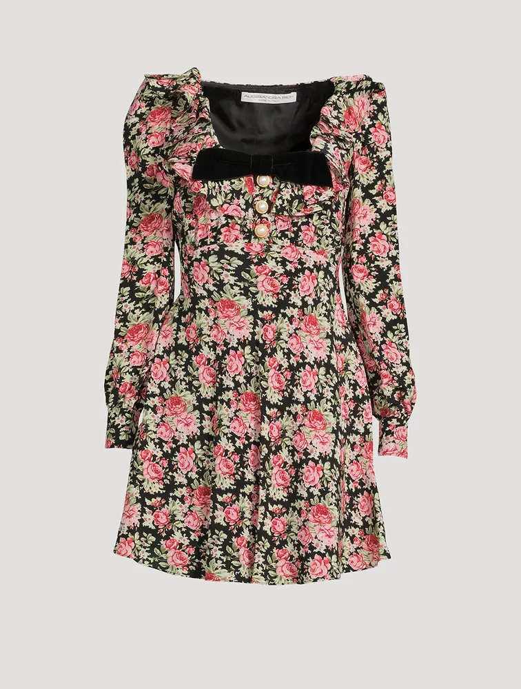 Silk Mini Dress Rose Print