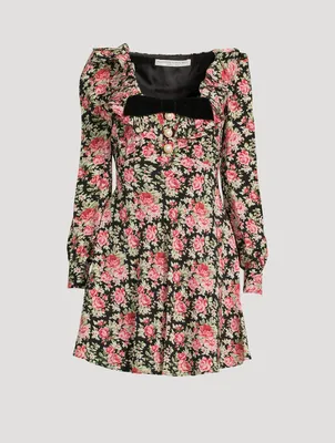 Silk Mini Dress Rose Print