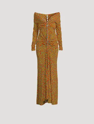 Off-The-Shoulder Maxi Dress Leopard Print