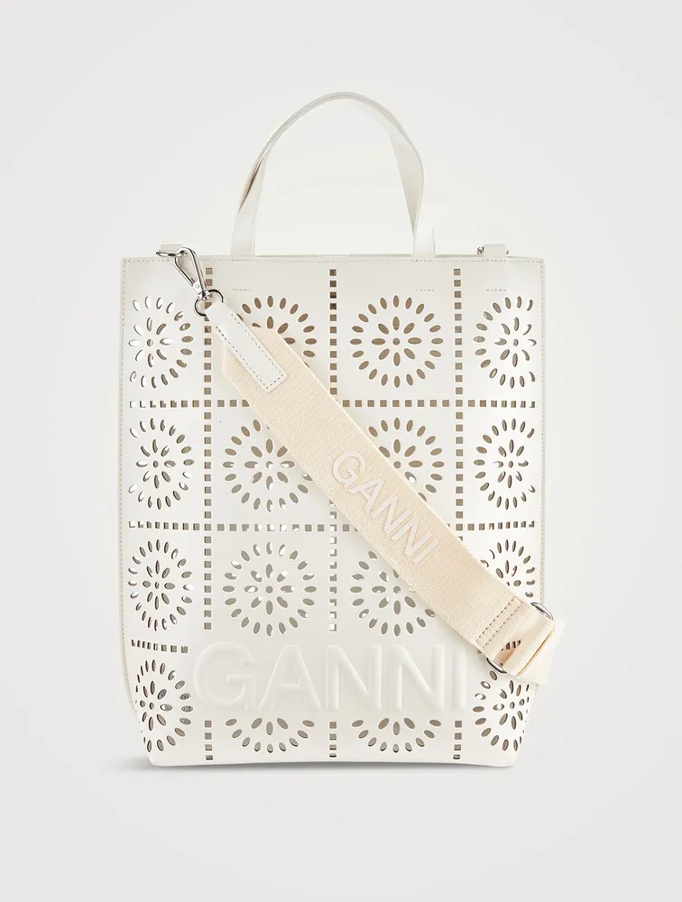 Medium Banner Perforated Leather Tote Bag
